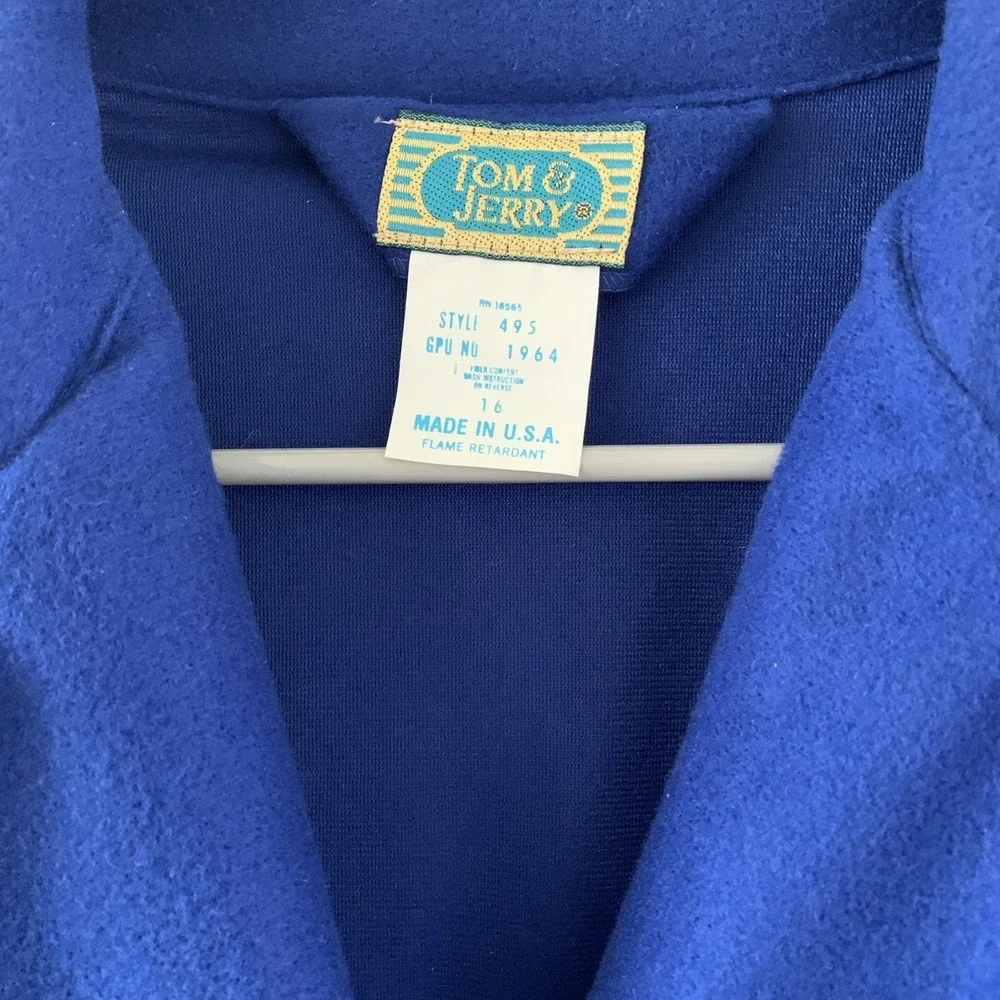 Vtg Tom & Jerry Boys Robe NWT Size 16 Made USA Crest On Pocket Blue W‎ Red Trim